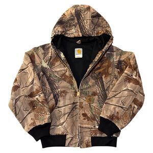 Vintage Carhartt YYJ220 Realtree Camo Youth Active Jacket Thermal Lined L Hooded